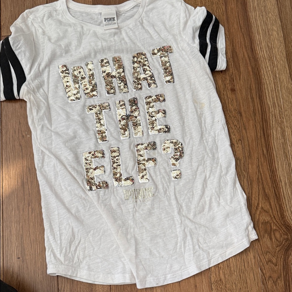 PINK Victoria's Secret White Sequin Kids Tee